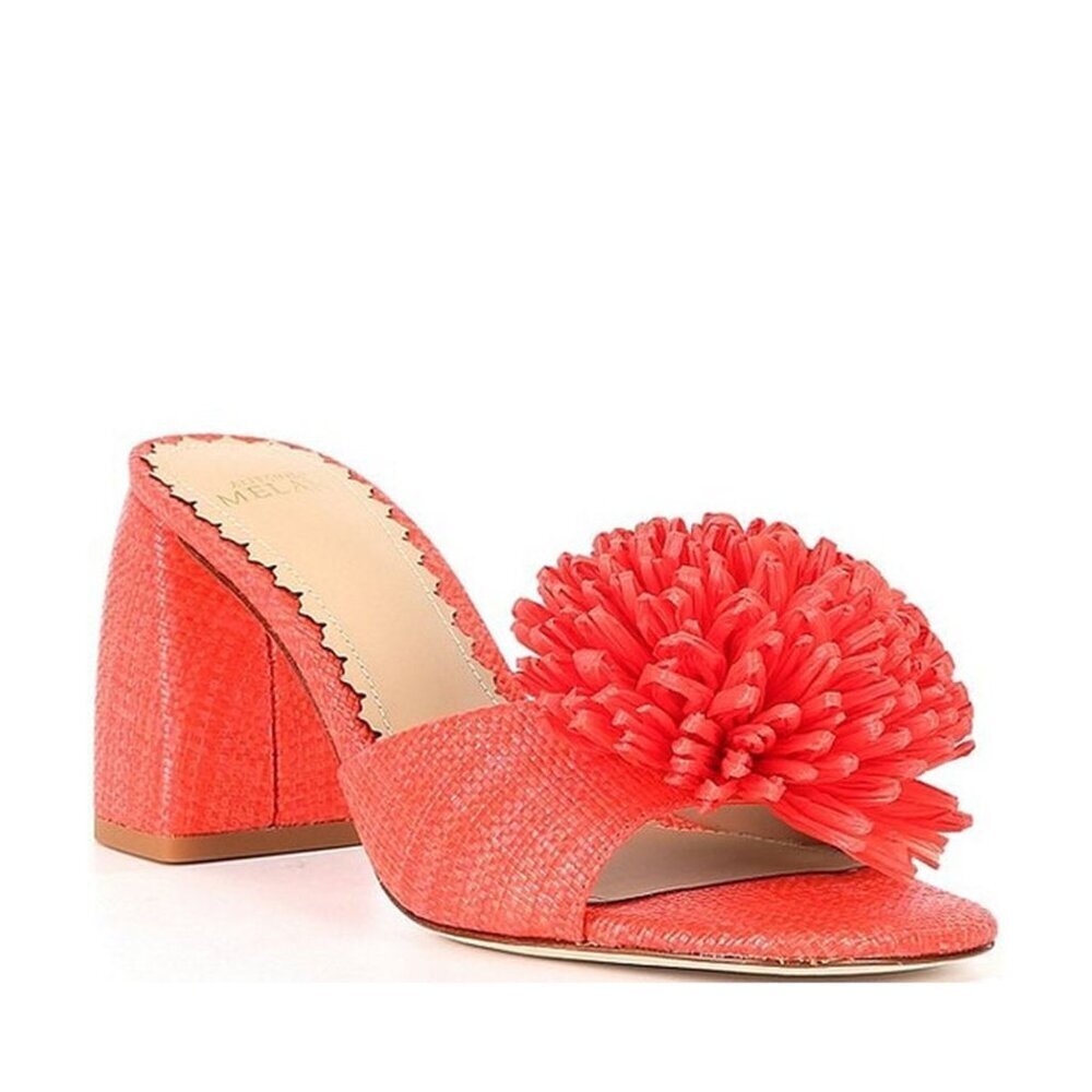 NEW Antonio Melani Glora Raffia Flower Dress Sandals in Fire Coral Orange